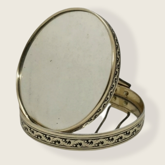 Vintage Compact Mirror Gold Tone Mother of Pearl - Picture 11 of 16